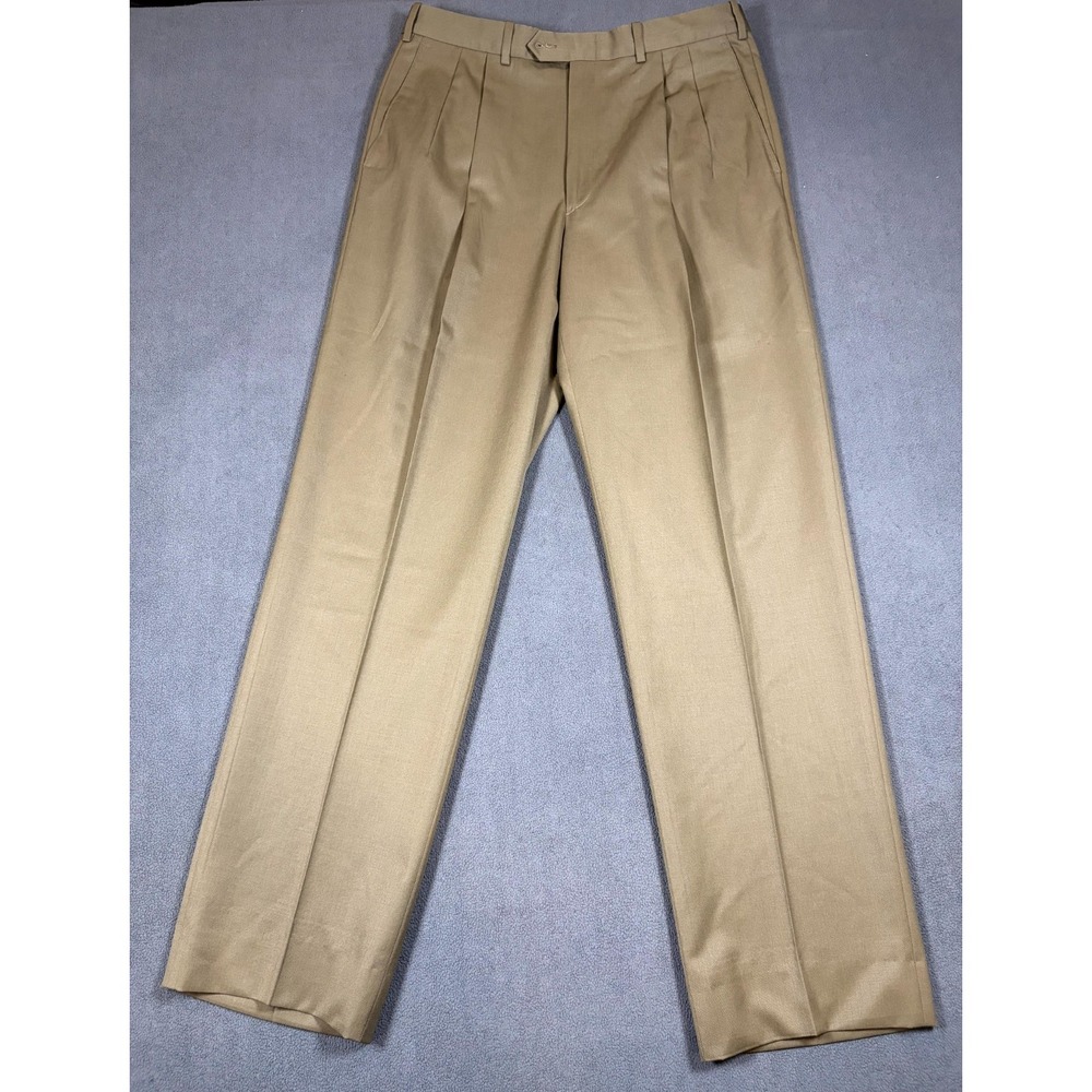 Britches Dress Pants Men's 33R Tan Pleated Regular Slash Pockets Business Formal